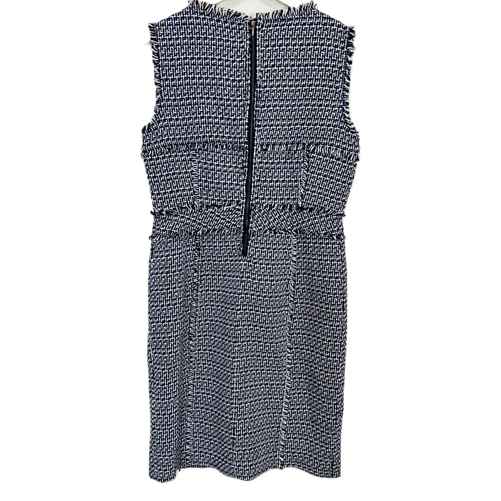 Tory Burch Petula Dress Blue Tweed Sheath Sleeveless Fringe Women’s Sz 12 NWOT‎